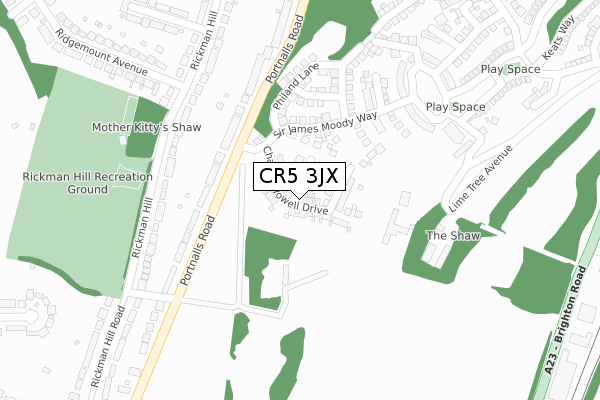 CR5 3JX map - large scale - OS Open Zoomstack (Ordnance Survey)