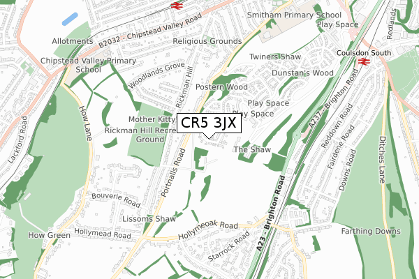 CR5 3JX map - small scale - OS Open Zoomstack (Ordnance Survey)