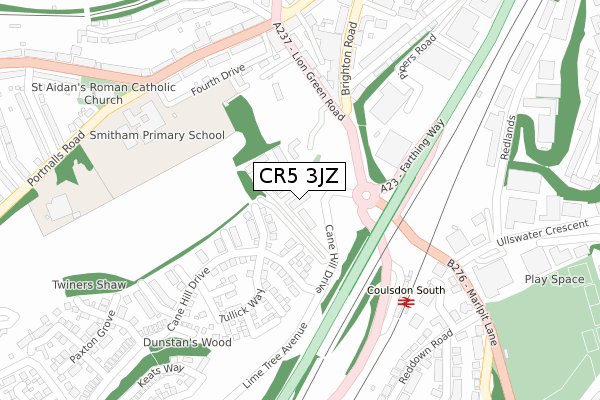 CR5 3JZ map - large scale - OS Open Zoomstack (Ordnance Survey)