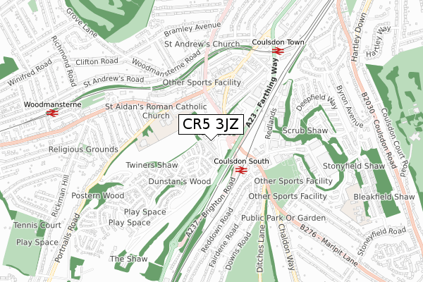 CR5 3JZ map - small scale - OS Open Zoomstack (Ordnance Survey)