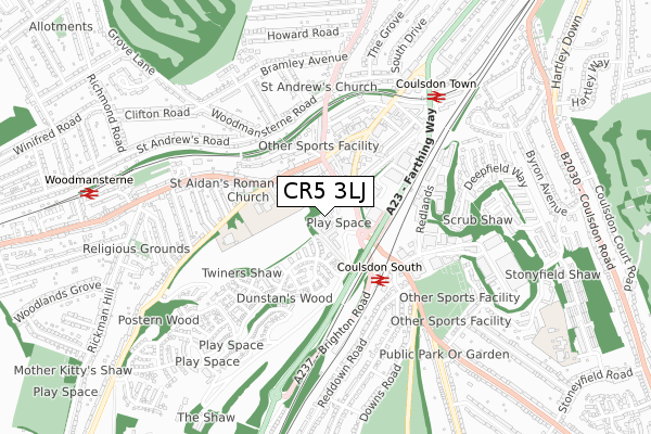 CR5 3LJ map - small scale - OS Open Zoomstack (Ordnance Survey)