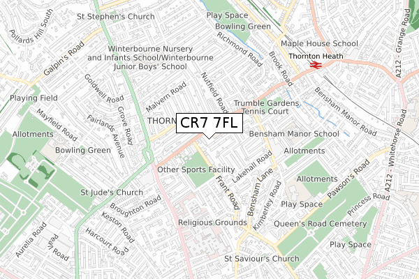 CR7 7FL map - small scale - OS Open Zoomstack (Ordnance Survey)