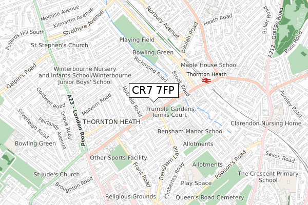 CR7 7FP map - small scale - OS Open Zoomstack (Ordnance Survey)