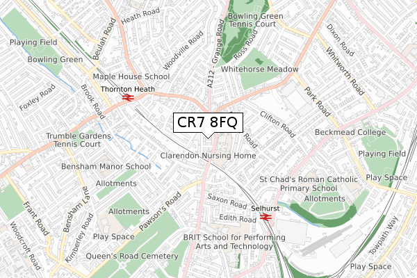 CR7 8FQ map - small scale - OS Open Zoomstack (Ordnance Survey)