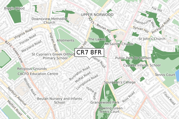 CR7 8FR map - small scale - OS Open Zoomstack (Ordnance Survey)