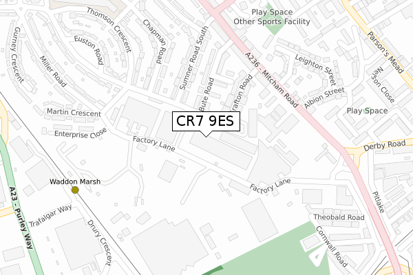 CR7 9ES map - large scale - OS Open Zoomstack (Ordnance Survey)