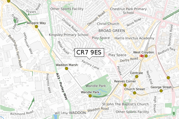 CR7 9ES map - small scale - OS Open Zoomstack (Ordnance Survey)