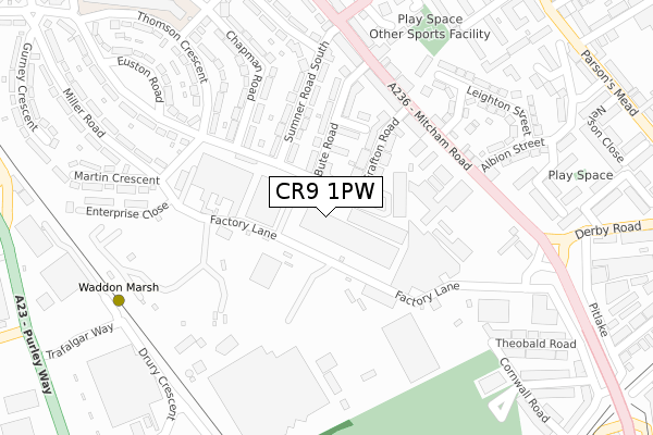 CR9 1PW map - large scale - OS Open Zoomstack (Ordnance Survey)