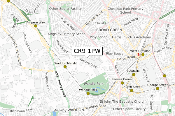 CR9 1PW map - small scale - OS Open Zoomstack (Ordnance Survey)
