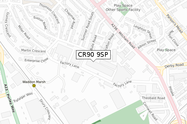 CR90 9SP map - large scale - OS Open Zoomstack (Ordnance Survey)