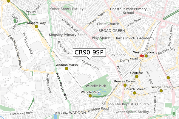 CR90 9SP map - small scale - OS Open Zoomstack (Ordnance Survey)