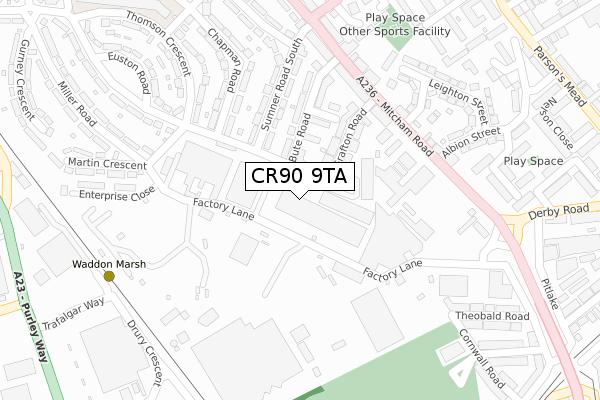 CR90 9TA map - large scale - OS Open Zoomstack (Ordnance Survey)