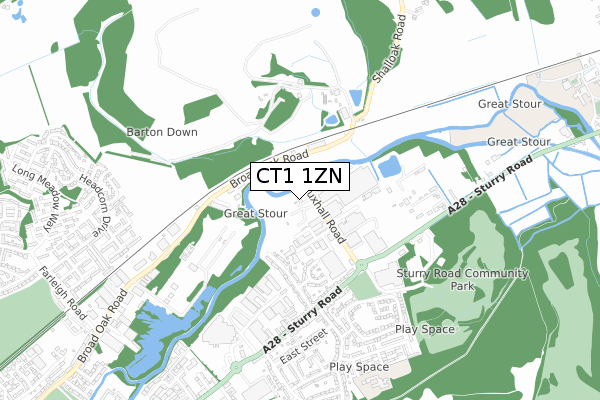 CT1 1ZN map - small scale - OS Open Zoomstack (Ordnance Survey)