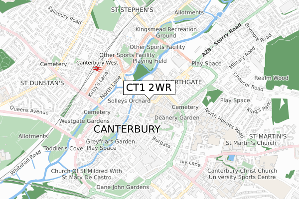 CT1 2WR map - small scale - OS Open Zoomstack (Ordnance Survey)