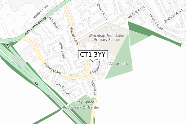 CT1 3YY map - large scale - OS Open Zoomstack (Ordnance Survey)