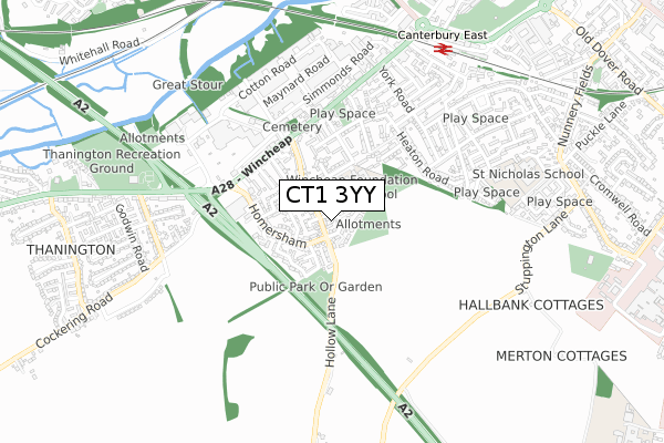 CT1 3YY map - small scale - OS Open Zoomstack (Ordnance Survey)