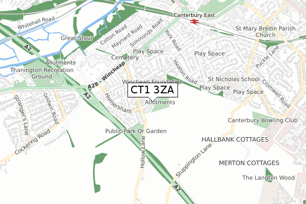 CT1 3ZA map - small scale - OS Open Zoomstack (Ordnance Survey)