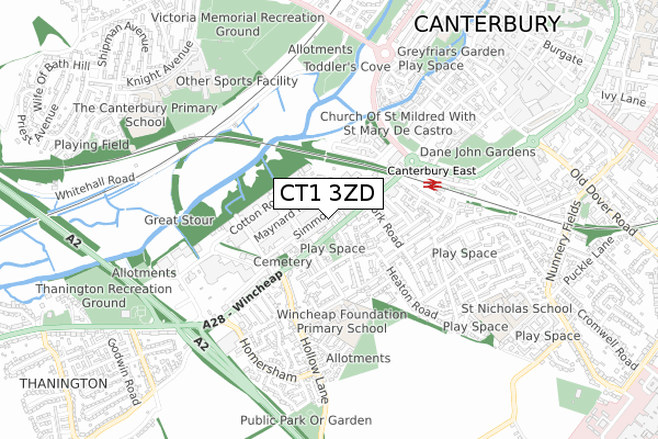 CT1 3ZD map - small scale - OS Open Zoomstack (Ordnance Survey)