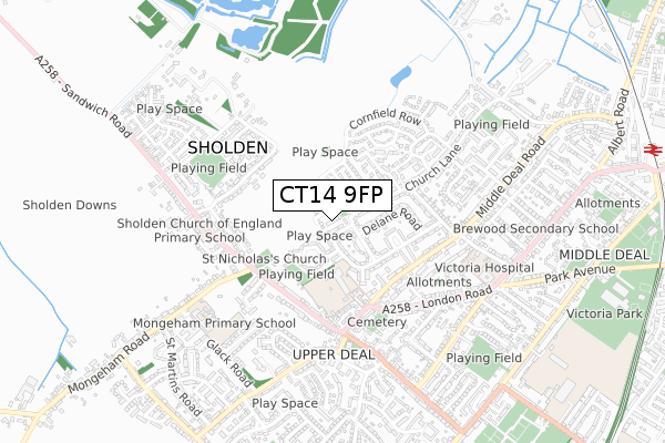 CT14 9FP map - small scale - OS Open Zoomstack (Ordnance Survey)