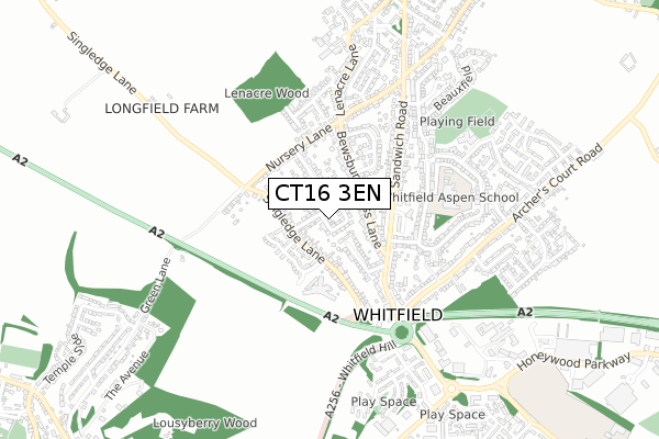 CT16 3EN map - small scale - OS Open Zoomstack (Ordnance Survey)