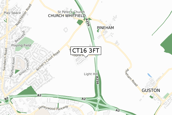 CT16 3FT map - small scale - OS Open Zoomstack (Ordnance Survey)