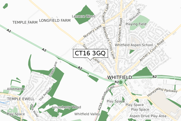 CT16 3GQ map - small scale - OS Open Zoomstack (Ordnance Survey)