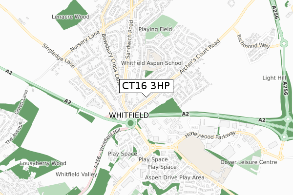 CT16 3HP map - small scale - OS Open Zoomstack (Ordnance Survey)