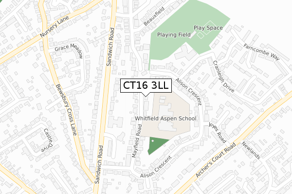 CT16 3LL map - large scale - OS Open Zoomstack (Ordnance Survey)