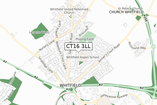 CT16 3LL map - small scale - OS Open Zoomstack (Ordnance Survey)