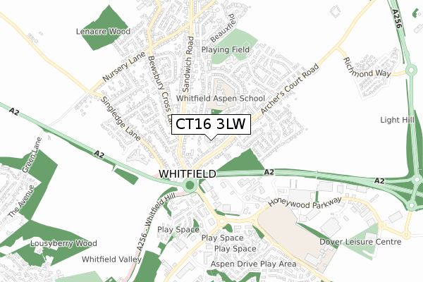 CT16 3LW map - small scale - OS Open Zoomstack (Ordnance Survey)