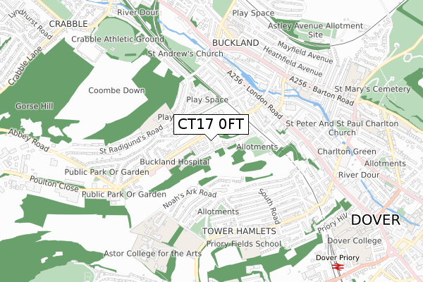 CT17 0FT map - small scale - OS Open Zoomstack (Ordnance Survey)