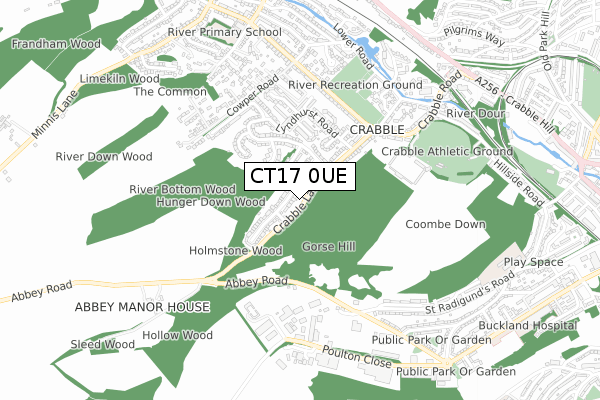 CT17 0UE map - small scale - OS Open Zoomstack (Ordnance Survey)