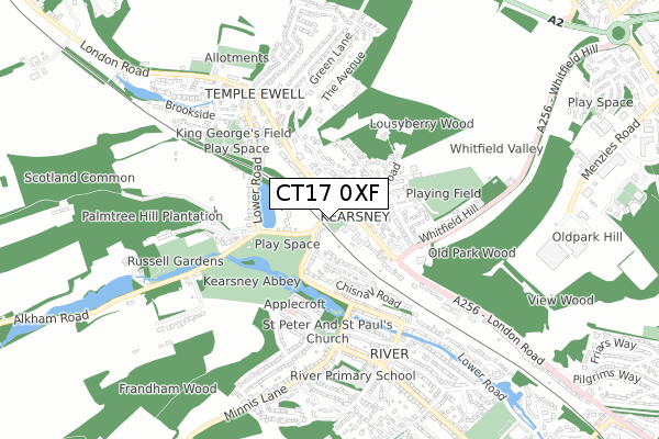 CT17 0XF map - small scale - OS Open Zoomstack (Ordnance Survey)