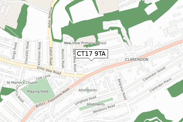 CT17 9TA map - large scale - OS Open Zoomstack (Ordnance Survey)