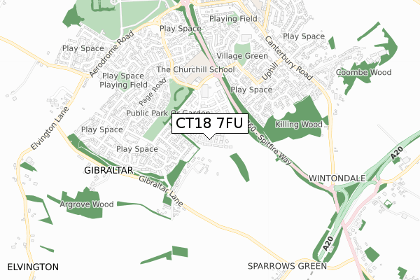 CT18 7FU map - small scale - OS Open Zoomstack (Ordnance Survey)