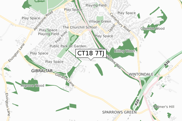 CT18 7TJ map - small scale - OS Open Zoomstack (Ordnance Survey)