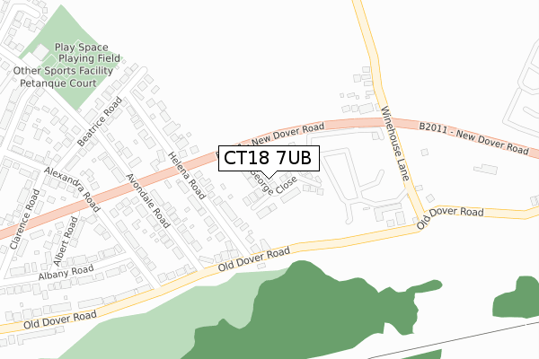 CT18 7UB map - large scale - OS Open Zoomstack (Ordnance Survey)