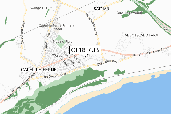 CT18 7UB map - small scale - OS Open Zoomstack (Ordnance Survey)