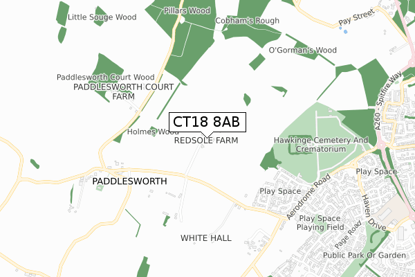 CT18 8AB map - small scale - OS Open Zoomstack (Ordnance Survey)