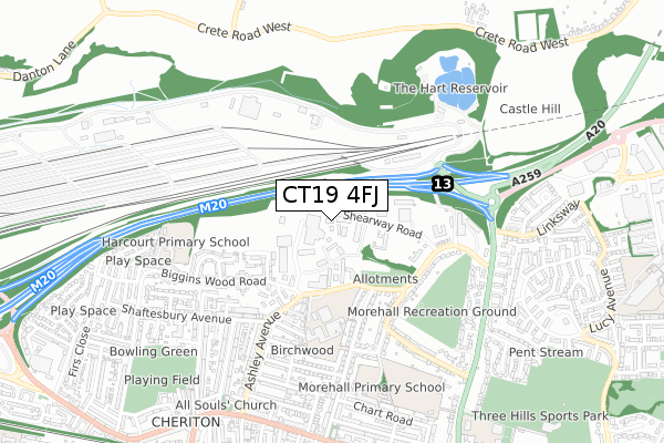 CT19 4FJ map - small scale - OS Open Zoomstack (Ordnance Survey)