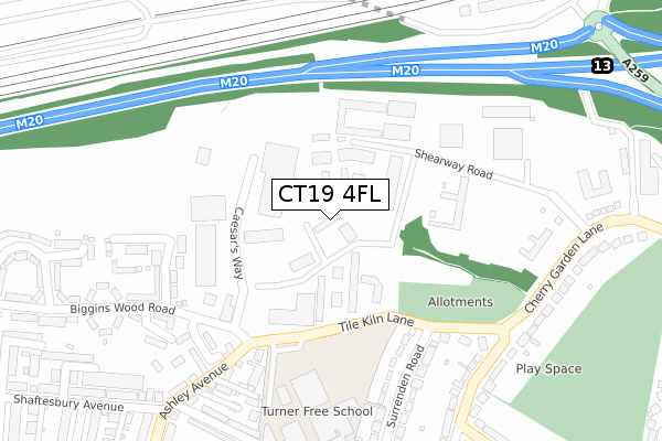 CT19 4FL map - large scale - OS Open Zoomstack (Ordnance Survey)