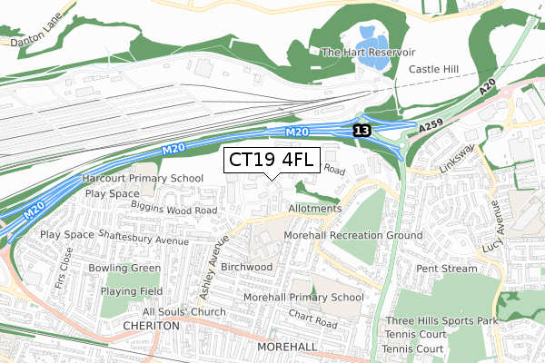 CT19 4FL map - small scale - OS Open Zoomstack (Ordnance Survey)