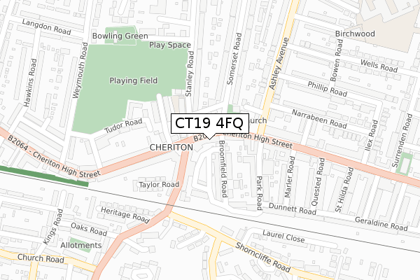 CT19 4FQ map - large scale - OS Open Zoomstack (Ordnance Survey)