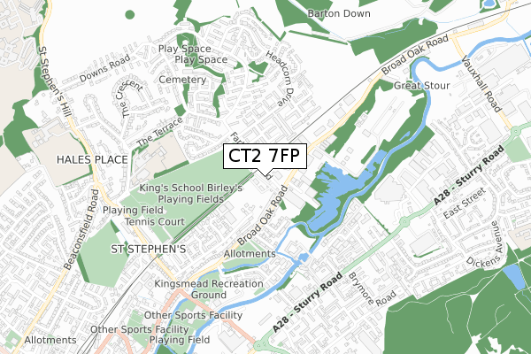 CT2 7FP map - small scale - OS Open Zoomstack (Ordnance Survey)