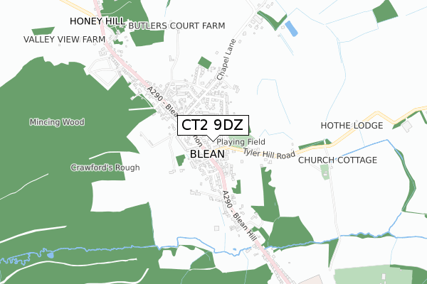 CT2 9DZ map - small scale - OS Open Zoomstack (Ordnance Survey)