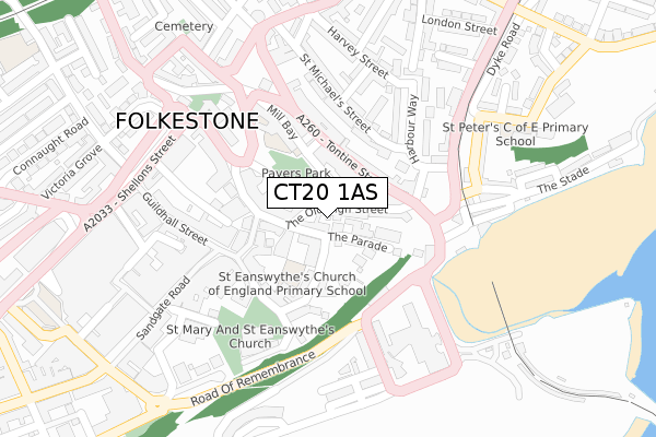 CT20 1AS map - large scale - OS Open Zoomstack (Ordnance Survey)