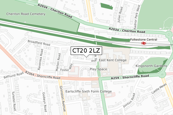 CT20 2LZ map - large scale - OS Open Zoomstack (Ordnance Survey)