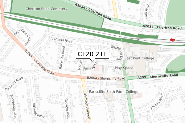 CT20 2TT map - large scale - OS Open Zoomstack (Ordnance Survey)