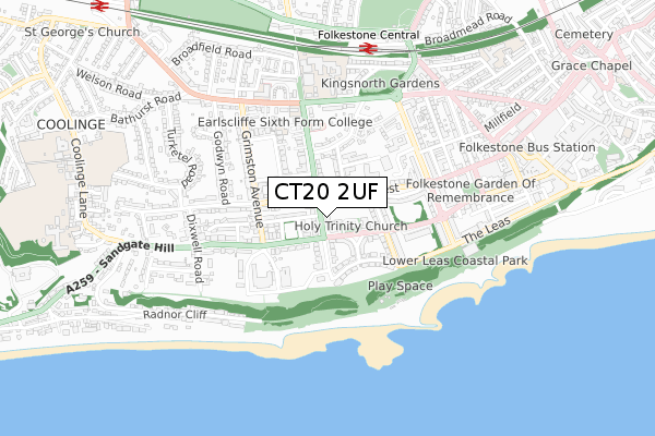 CT20 2UF map - small scale - OS Open Zoomstack (Ordnance Survey)