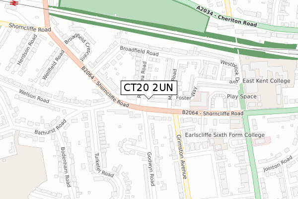 CT20 2UN map - large scale - OS Open Zoomstack (Ordnance Survey)